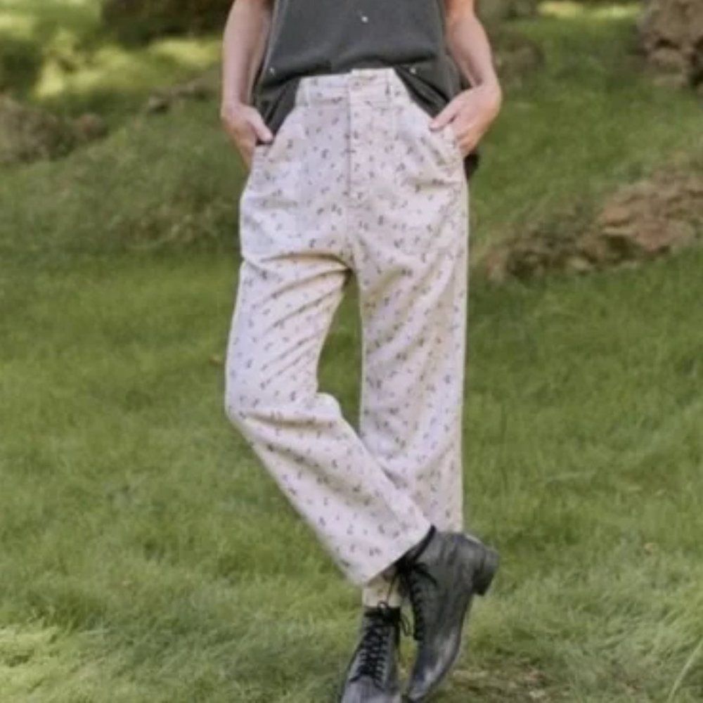 The GREAT. Ranger Pants Cotton Linen Ditsy Floral Print Slouchy Rop Rise 26